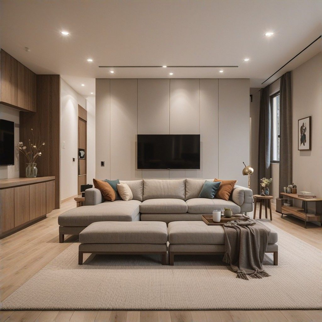 ~/lib/wg/images/e7bb9924-05e2-4ff5-b860-87230cdd36ae.jpeg?oldPrompt=An image showcasing a striking apartment makeover that highlights a transformation from a basic, bland space into a stylish, functional living area. The focus should be on the dramatic before-and-after contrast, emphasizing the creative use of space and the integration of modern design elements that enhance both aesthetics and functionality. The scene should capture a living room area that has been transformed with innovative decor solutions, showcasing elements like multifunctional furniture, enhanced lighting, and a harmonious blend of textures and materials. This image should reflect the expertise and creativity that TransformMySpace is known for, illustrating a space that is not only visually appealing but also tailored to the needs of modern living.